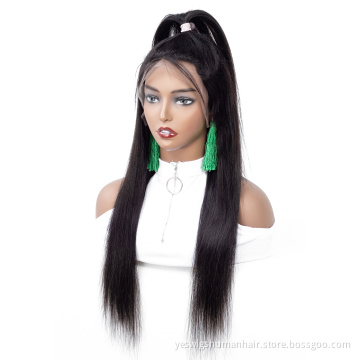 Mink Peruvian Straight Human Hair Lace Front Wig Pre Plucked Transparent 13X4 13X6 Lace Frontal Wig Human Hair Straight Wave